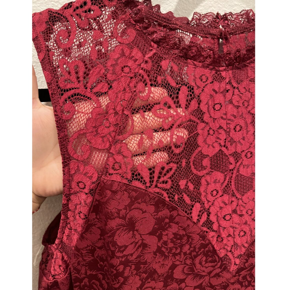 LULUS Evidently In Love Burgundy Floral Embossed Satin Mini Dress - Picture 4 of 6